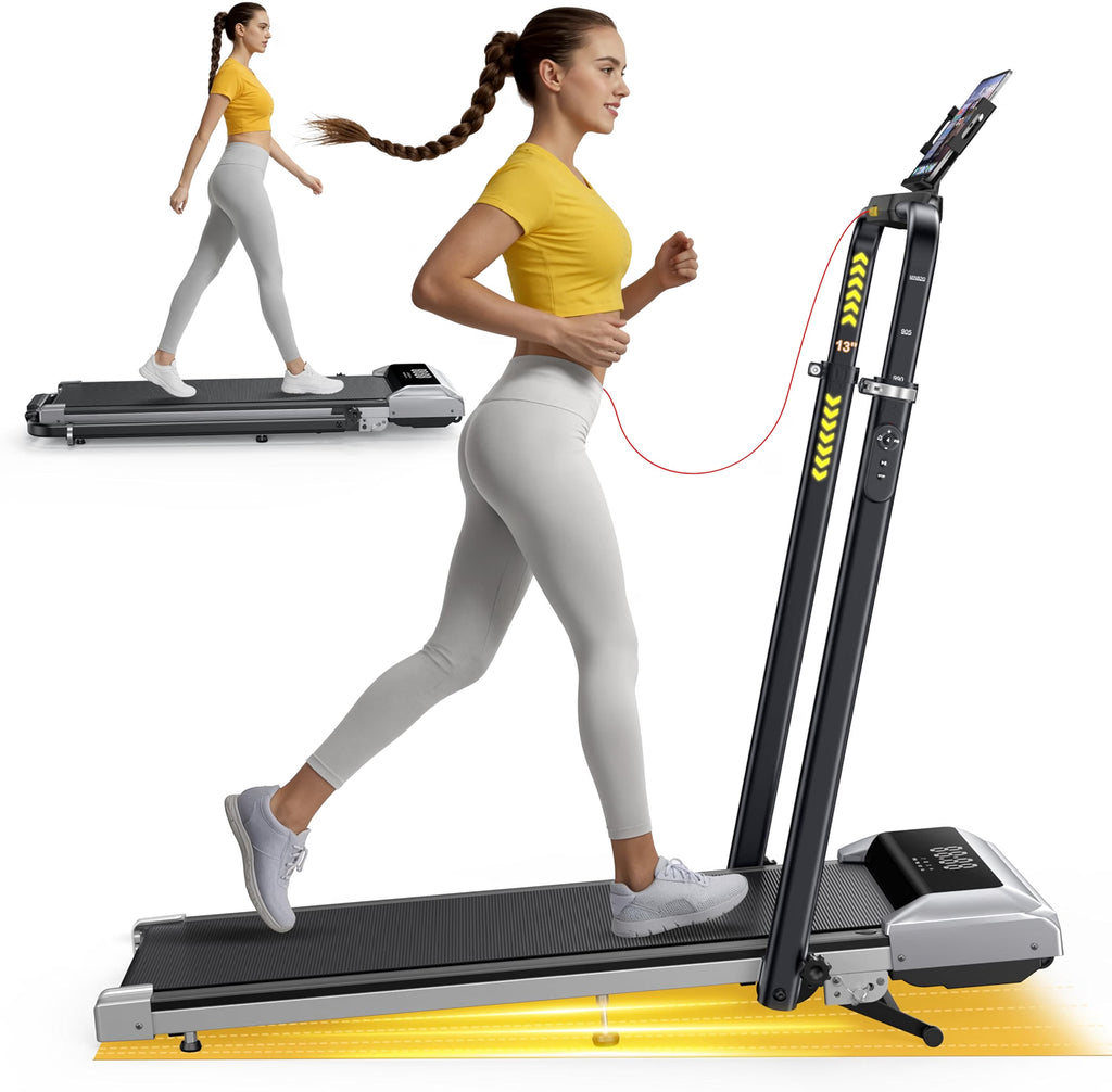 2026 6 en 1 Cinta de Correr Plegable, 12% Inclinación Cinta de Correr, 12KM/H Cinta de Andar para Hogar/Oficina, 115 CM Pasamanos Telescópicos (95°&105° Ajustables), Remoto Silencioso, Pantalla LED, App