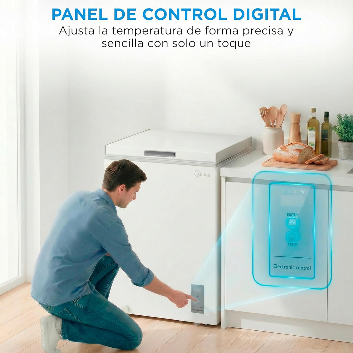 2026 MIDEA Arcon Congelador Pequeño de 143L | Congelador Horizontal Convertible a Frigorífico con Motor Inverter, Control Electrónico de Temperatura, Cestas con Asa | Arcón Silencioso 37 db Bajo Consumo