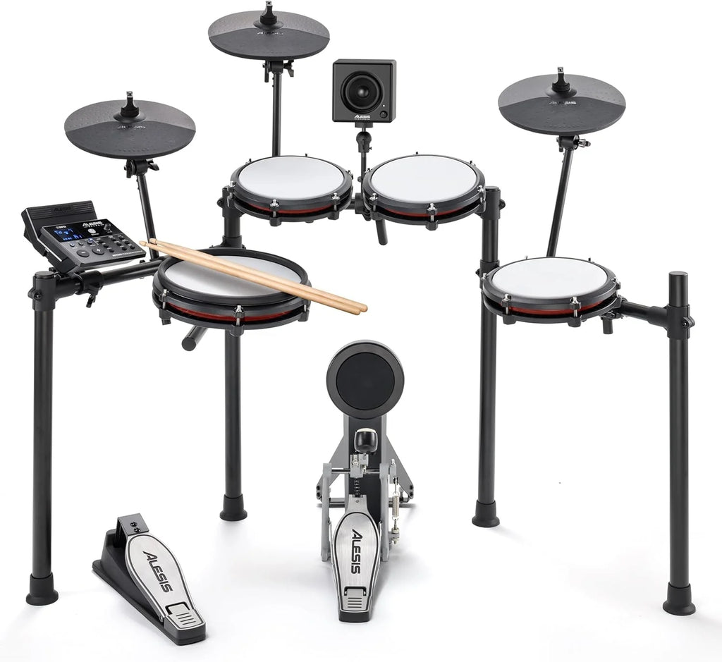 2026 Kit Alesis Nitro Max - Batería electrónica compacta con parches de malla silenciosa, caja de doble zona de 10", Bluetooth, 440 sonidos BFD, Drumeo, MIDI USB, pedal de bombo