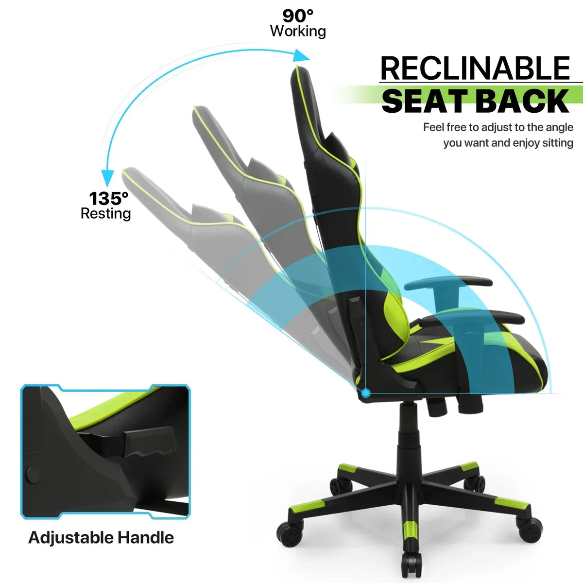 2026 NewMagshion Ergonomic Gaming Chair, Comfortable Gaming Chair, Computer Chair Leather Desk Chair Adjustable Swivel Gaming Office Chair, Blue