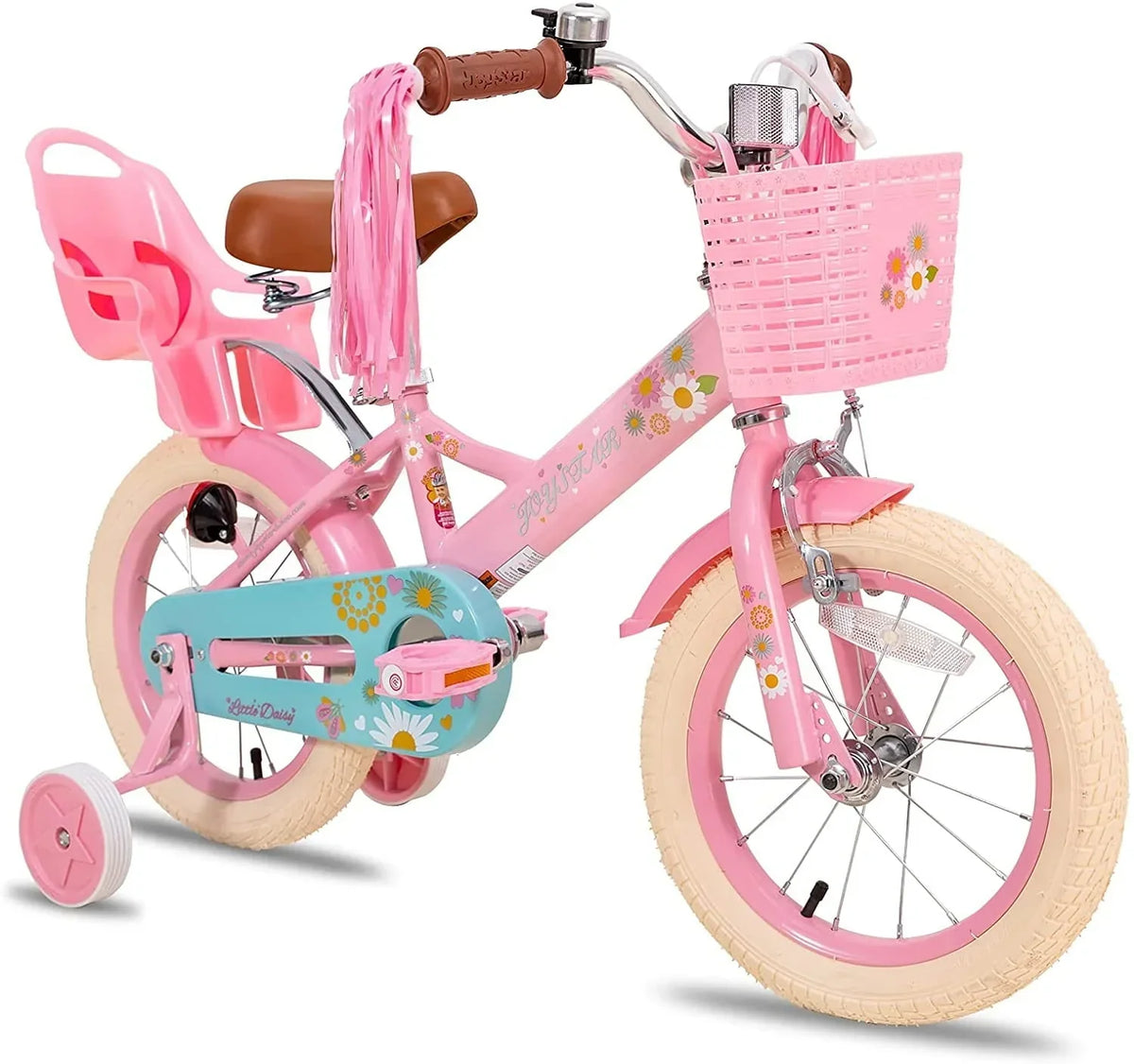 2026 NewLittle Daisy 12 Inch Kids Bike for 2 3 4 Years Girls with Training Wheels Princess Kids Bicycle with Basket Bike Streamers Toddler Cycle Bikes Pink