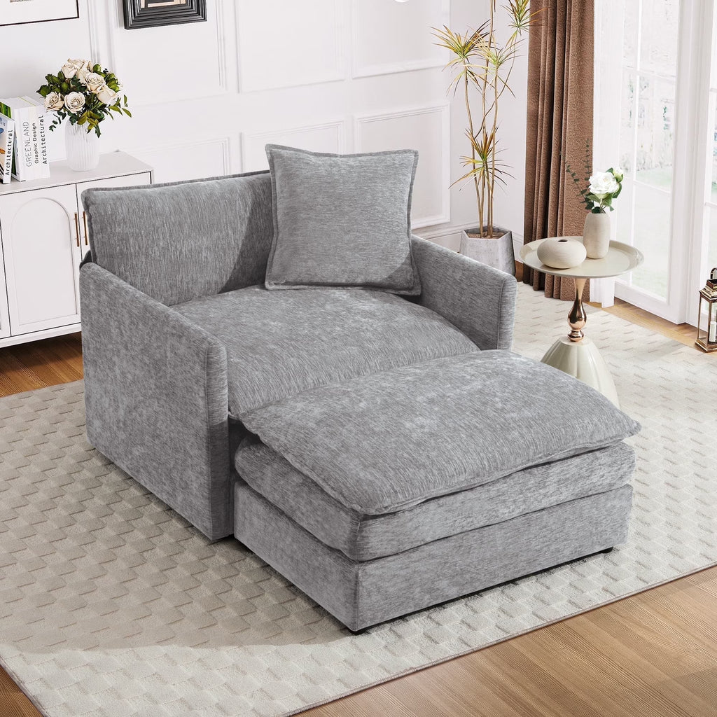 2026 NewMuumblus Oversized Lounge Chair with Ottoman, Cloud Accent Armchair for Living Room, Beige Chenille