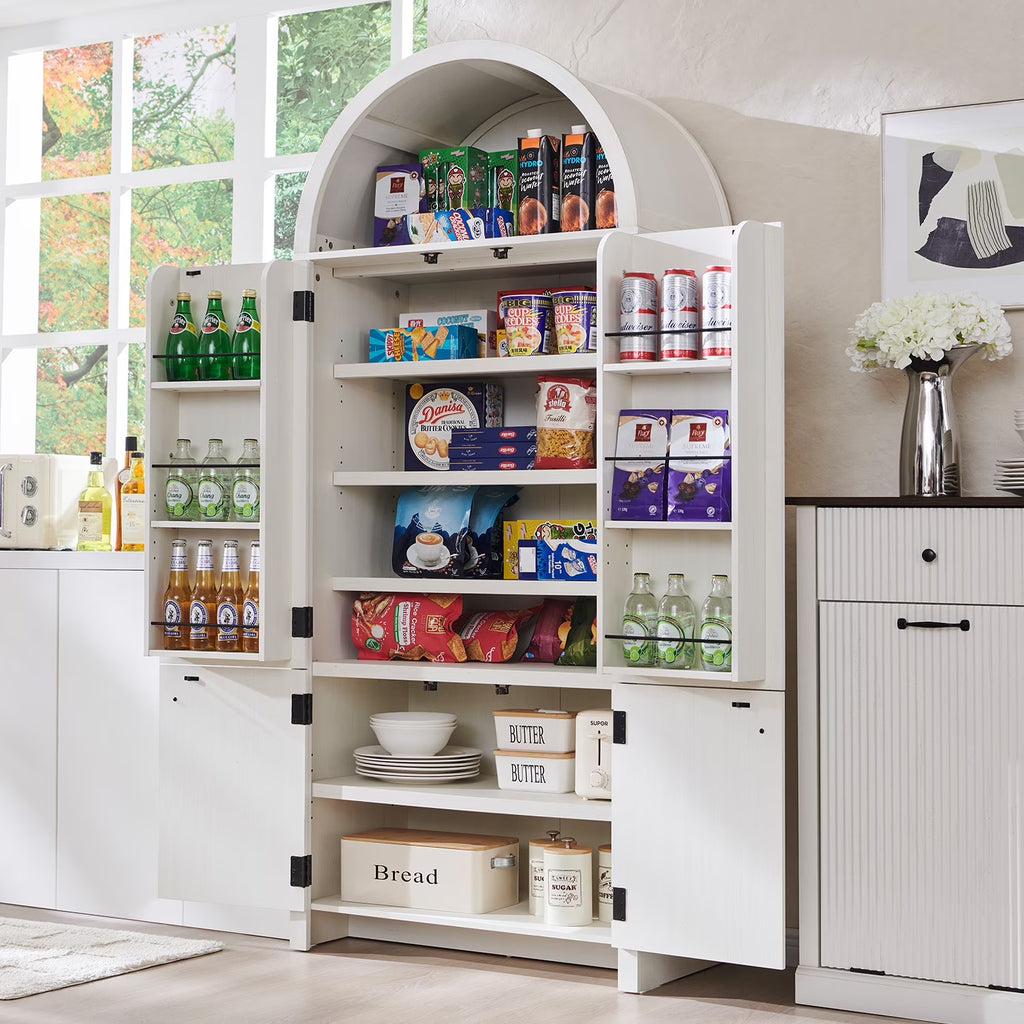 2026 NewIFGET 71" Tall Arched Kitchen Pantry Storage Cabinet, Large Storage Cabinet with Adjustable Shelves, Pantry Cabinet for Kitchen, Dining Room