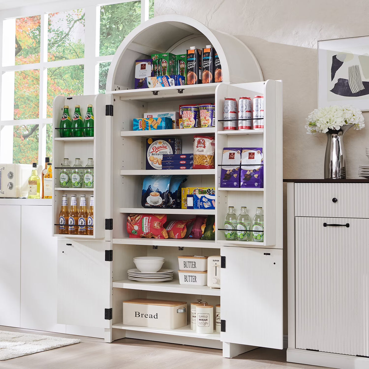 2026 NewIFGET 71" Tall Arched Kitchen Pantry Storage Cabinet, Large Storage Cabinet with Adjustable Shelves, Pantry Cabinet for Kitchen, Dining Room