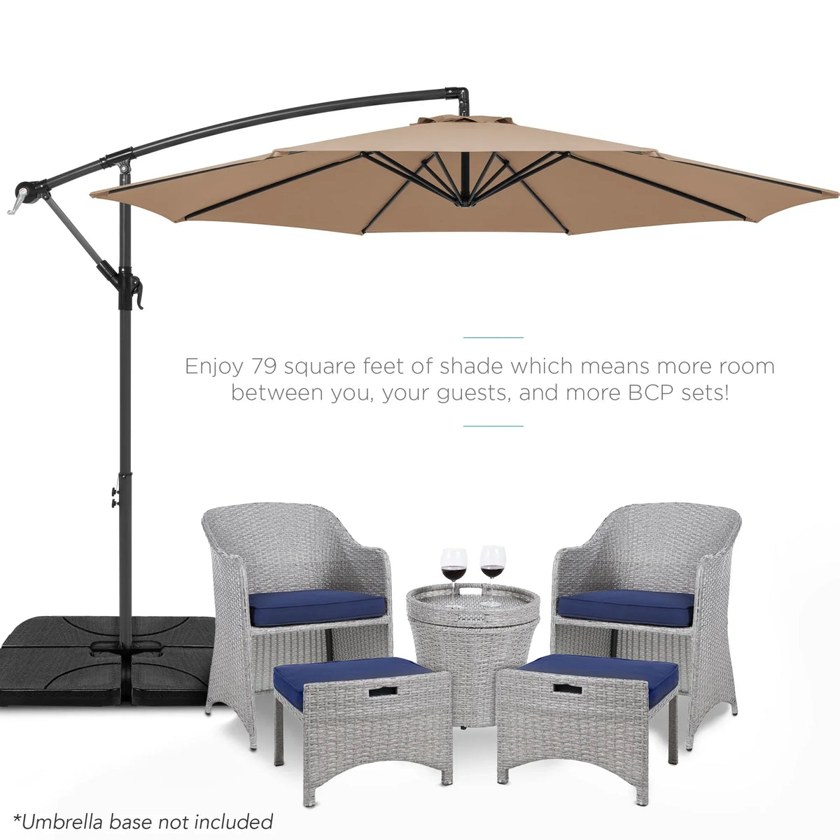 2026 NewBest Choice Products 10ft Offset Hanging Outdoor Market Patio Umbrella w/ Easy Tilt Adjustment - Tan