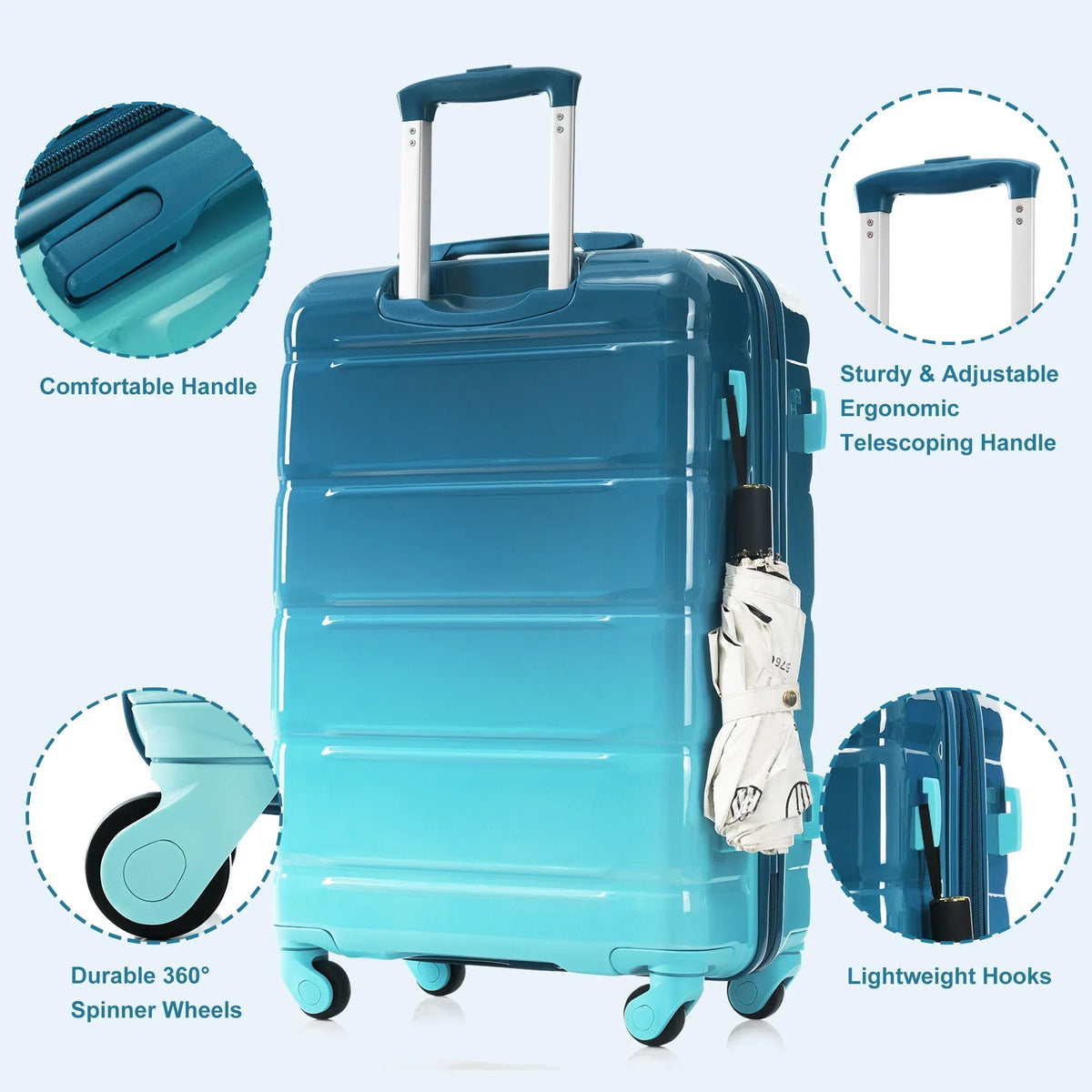 2026 NewPAPROOS 3-Piece Luggage Set (20''/24''/28''), Hardshell Lightweight Suitcase with USB Port and Side Hooks, Travel Luggage with TSA-Lock, Hardside Rolling Luggage for School, Travel, Pink