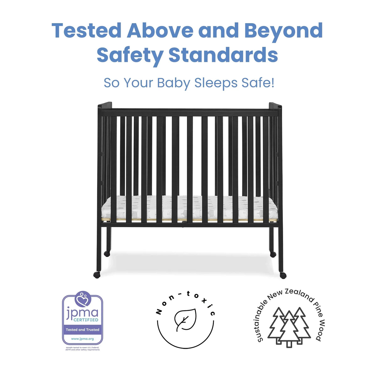2026 NewDelta Children Lee Portable Folding Mini Crib with 1.5-Inch Mattress - Greenguard Gold Certified, Bianca White
