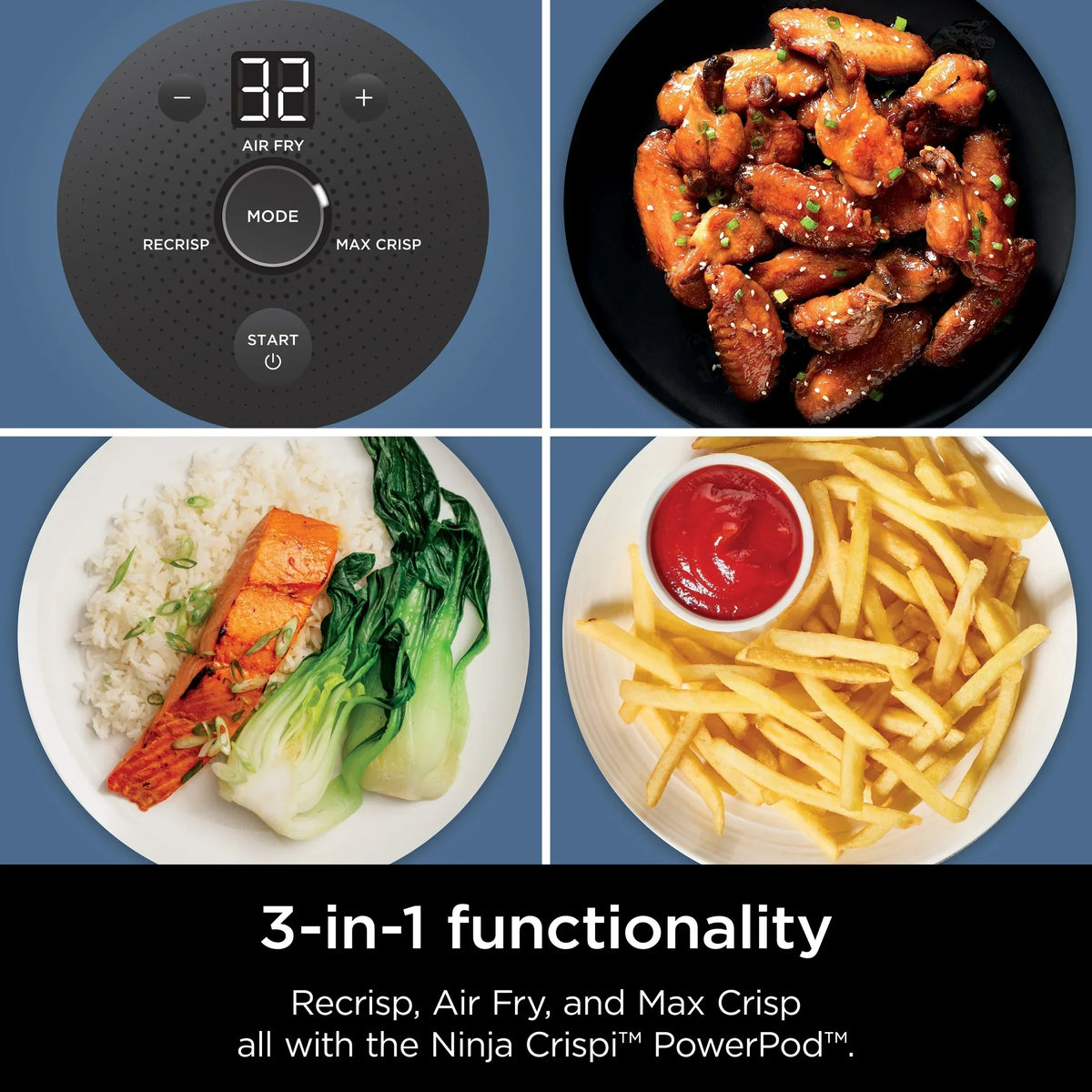 2026 NewNinja Crispi 3-in-1 Portable Glass Air Fryer Cooking System, 1500W, 4-Qt & 5-Cup TempWare Glass Containers with Storage Lids, Microwave, Freezer & Dishwasher Safe, White, FN100WH