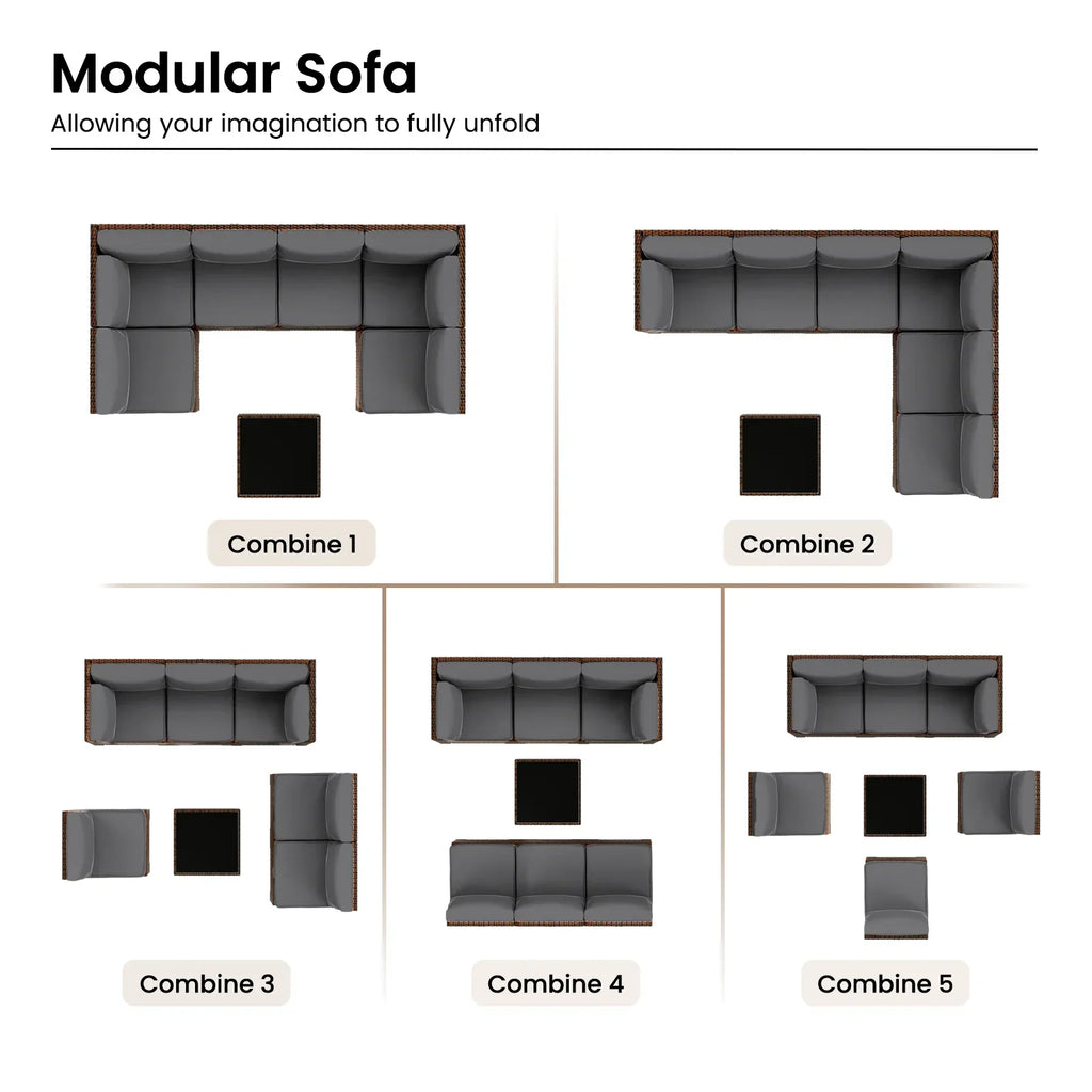 2026 NewELPOSUN 7 Pieces Patio Furniture Set, Outdoor Furniture Sectional Rattan Sofa for Backyard Garden Dark Grey