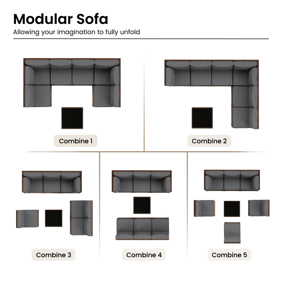 2026 NewELPOSUN 7 Pieces Patio Furniture Set, Outdoor Furniture Sectional Rattan Sofa for Backyard Garden Dark Grey