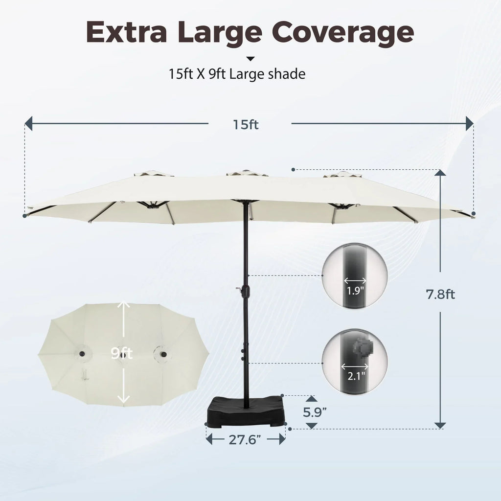 2026 NewAlpha Joy 15ft Outdoor Patio Umbrella Extra-Large Double-Sided Garden Umbrella with Crank Handle and Base - Smoky Gray