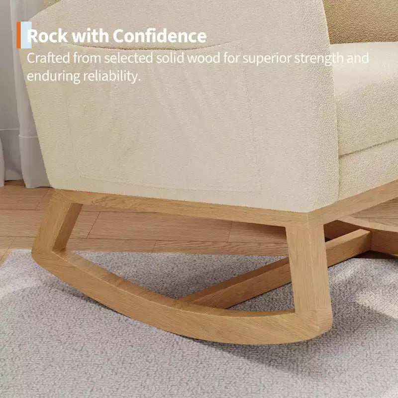 2026 Sillón mecedora deslizante tapizado con bolsillo lateral, estructura de madera, 1 plaza