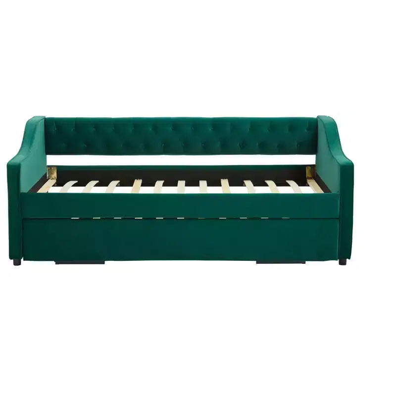 2026 Cama sofá Twin con cama nido, tapizada en terciopelo, puerto USB y bolsillos laterales - ModernLuxe