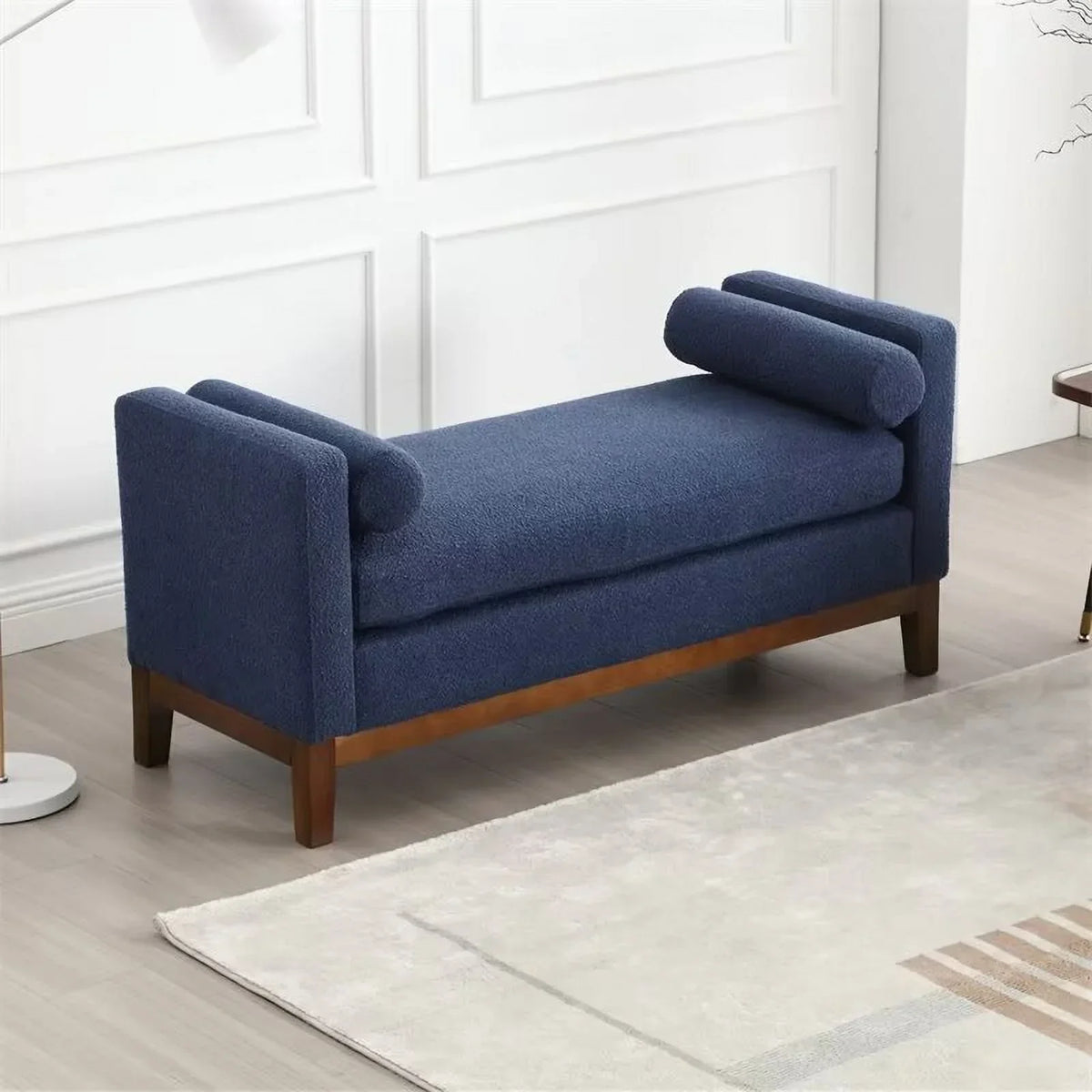 2026 NewEnd of Bed Bench, 53.5" Boucle Fabric Upholstered Entryway Bench with Wood Legs & Bolster Pillows, Rolled Arm Cushioned Ottoman Foot Rest Long Stool Window Extra Seating for Bedroom, Ivory