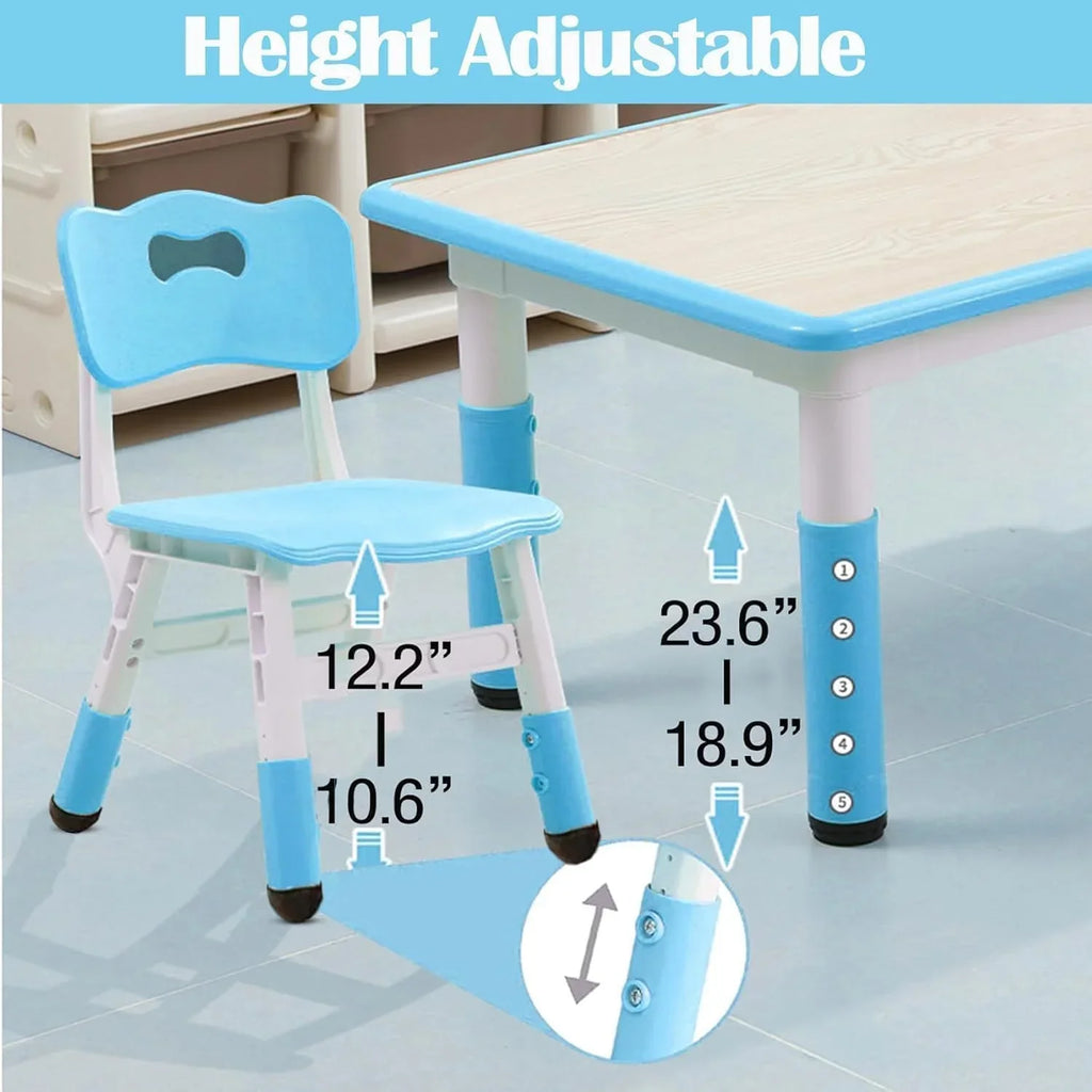 2026 NewTROPOW Kids Table and Chairs,Height Adjustable Toddler Table and 6 Chair,Multi-Activity Table with Graffiti Desktop Non-Slip Legs for Ages 2-10,Children Activity Table for Daycare,Classroom,Blue
