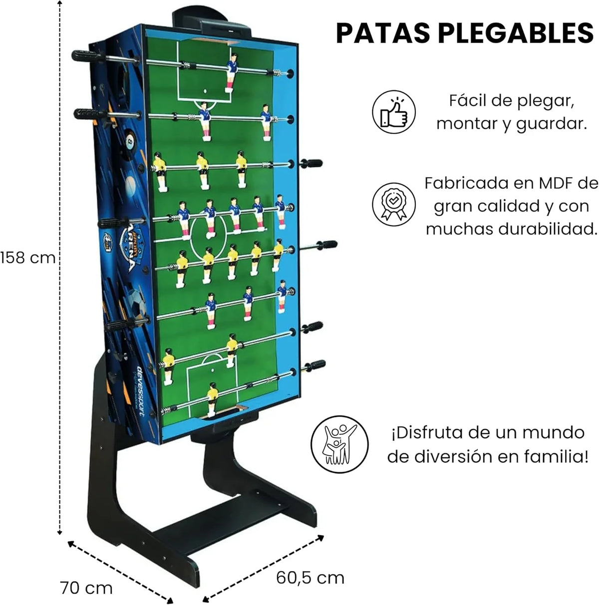 2026 DEVESSPORT Multijuego plegable 4 en 1 Sport Arena | Futbolín, billar, hockey de aire y tenis de mesa | Accesorios incluidos