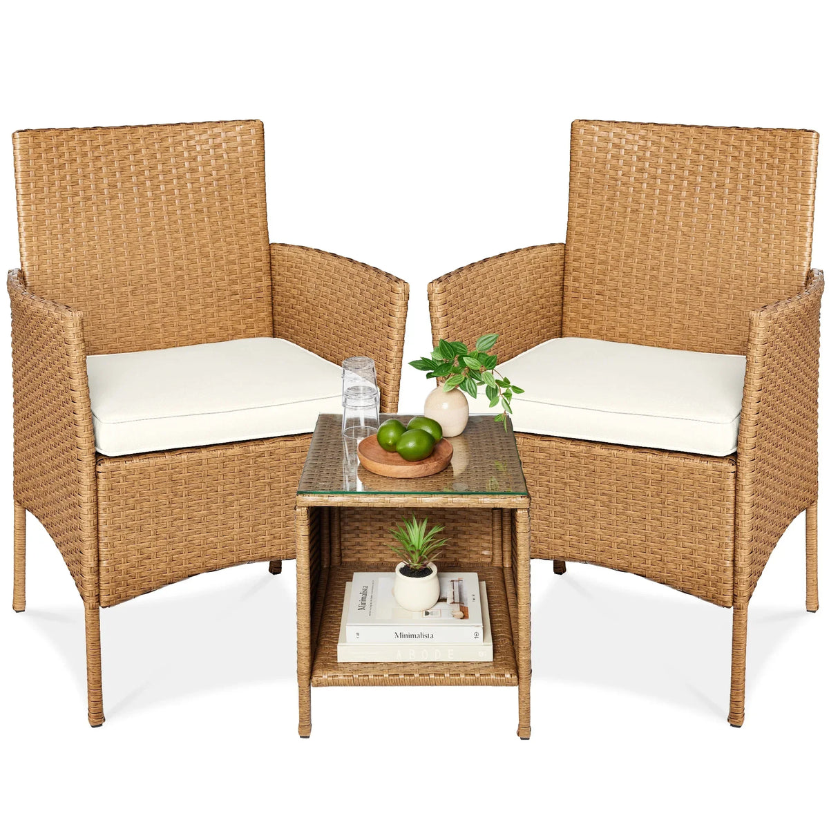 2026 NewBest Choice Products 3-Piece Outdoor Wicker Conversation Patio Bistro Set, w/ 2 Chairs, Table - Gray/Navy