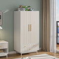 2026 NewArmoire Wardrobe Closet with 2 Doors, Wardrobe Cabinet with Hanging Rod and Drawers, Wooden Closet for Bedroom, White