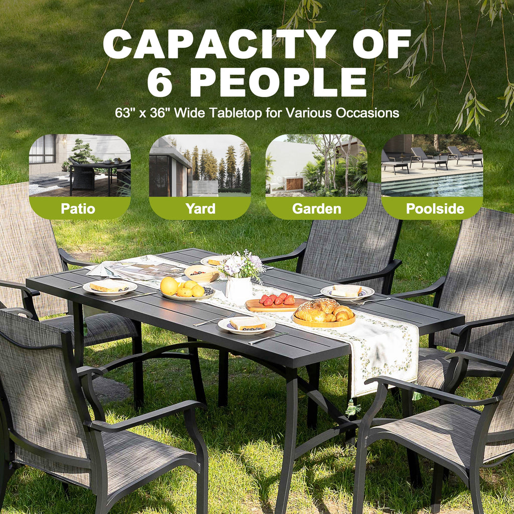 2026 NewNuu Garden 7 Piece Patio Dining Set, Rust-Resistant Aluminum Outdoor Dining Set, Include 6 Textilene Chairs and Rectangle Dining Table with Umbrella Hole, Grayish Brown