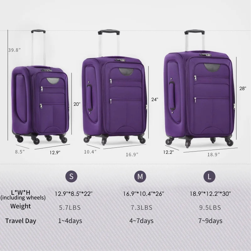 2026 NewSoftside Luggage Expandable 3 Piece Set Suitcase Upright Spinner Softshell Lightweight Luggage Travel Set