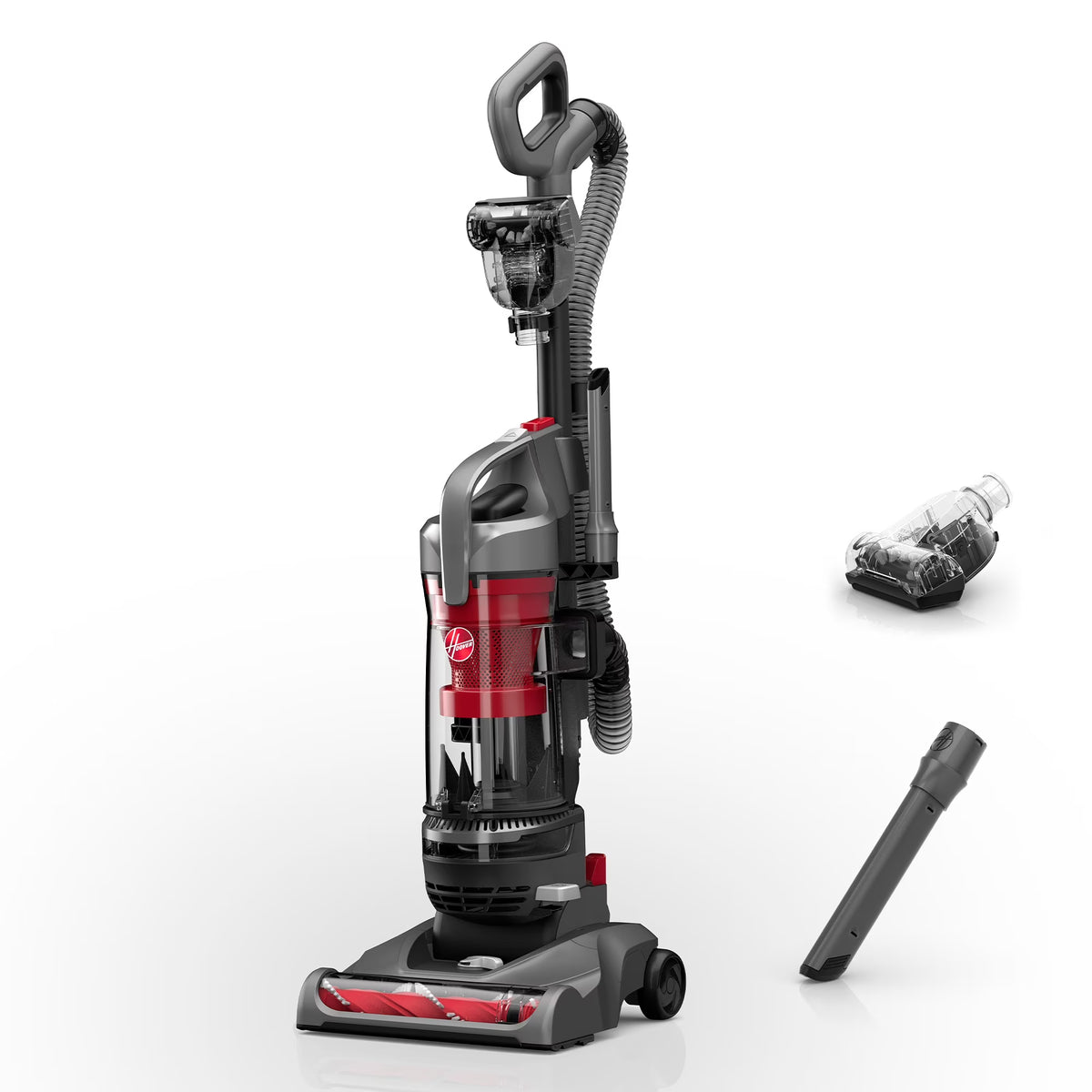 2026 NewHoover Rewind Pet Bagless Upright Vacuum Cleaner, Pet Friendly, Automatic Cord Rewind, Multi-Surface and Above Floor Cleaning, UH77410V, Gray & Red