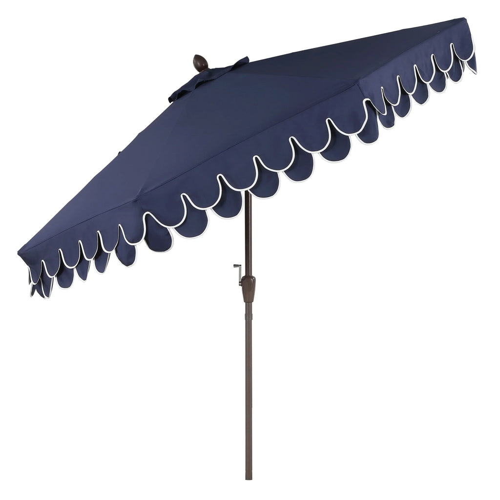 2026 NewJONATHAN Y Tracy 9 ft. Market Patio Umbrella, Classic Mid-Century Scalloped Fringe, with Auto-Tilt Crank, Wind Vent and UV Protection, Coral Pink/White, Dark Brown Pole