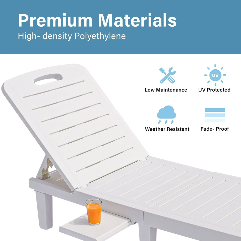 2026 NewPatio Lounge Chair Set of 2, Adjustable Chaise with Side Table, Outdoor Lounger Recliner for Poolside, Patio, Backyard, Wood Texture Design | Waterproof | Easy to Assemble | Max Weight 330 lbs White