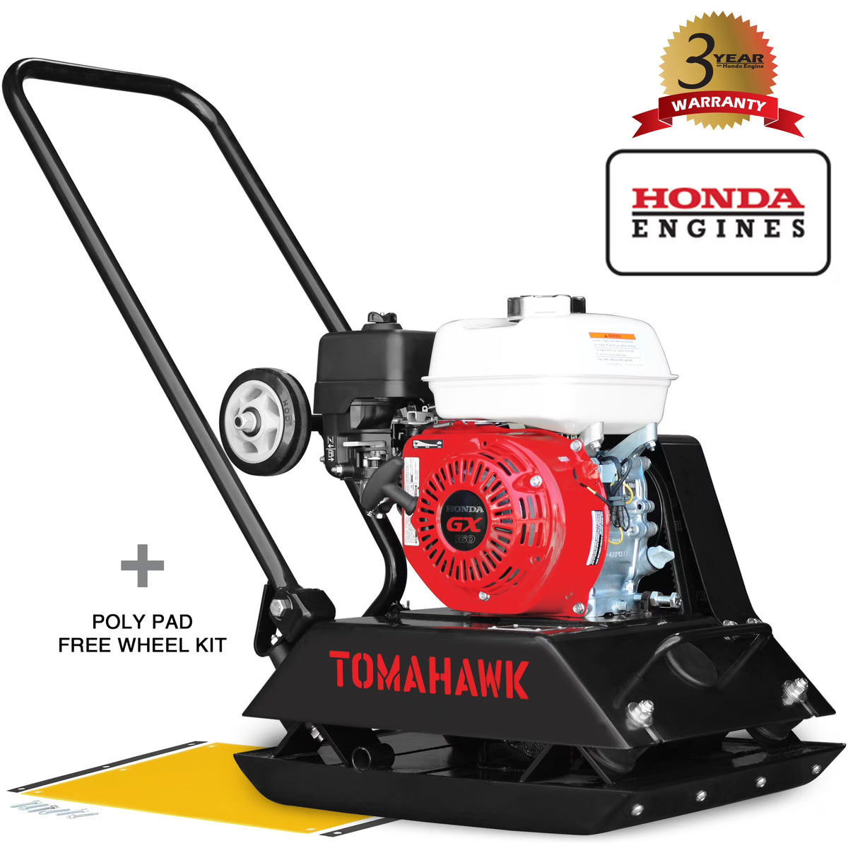 2026 NewTomahawk Power Plate Compactor 5.5 HP, 3000 lbs/ft, 63cc, Gas, 17 x 13 Plate Compactor, 5900 VPM