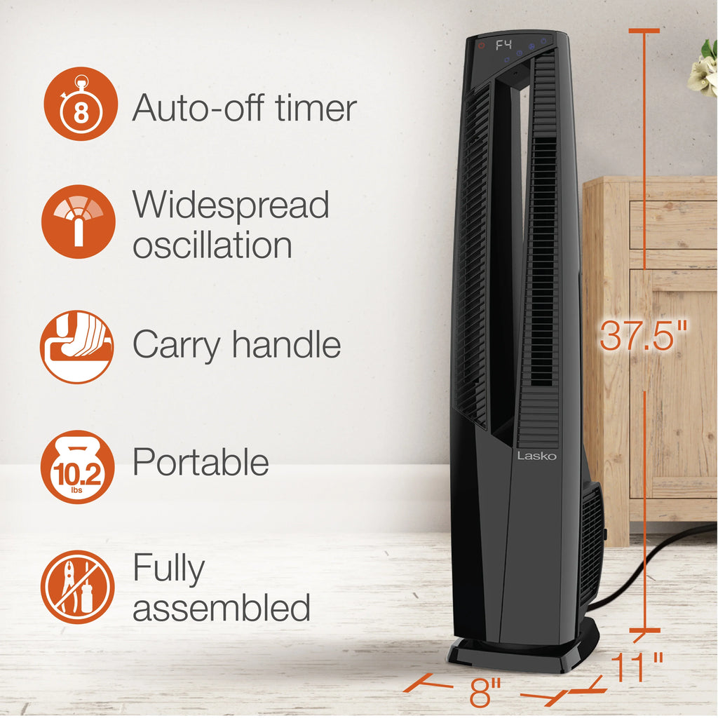 2026 NewLasko 38" Duo Comfort High Velocity Fan and Electric Ceramic Space Heater, Remote, Black, FHV801
