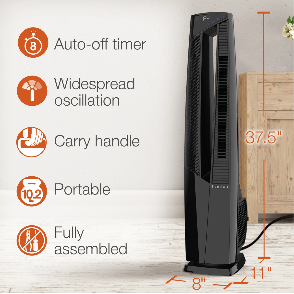 2026 NewLasko 38" Duo Comfort High Velocity Fan and Electric Ceramic Space Heater, Remote, Black, FHV801