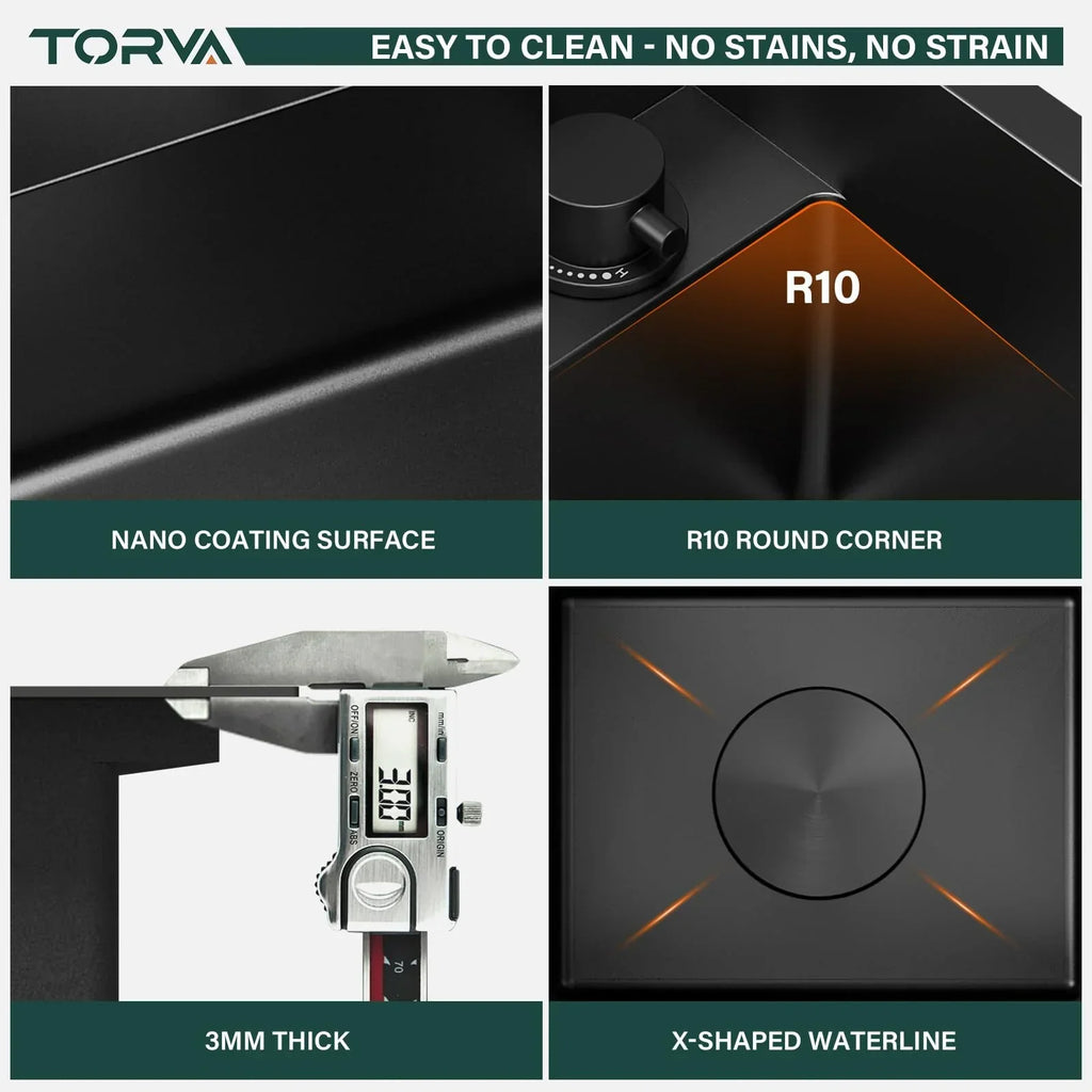2026 NewTORVA RV Kitchen Sink, 13 x 15 x 7 Inch Undermount Bar Sink 16 Gauge Stainless Steel Single Bowl Sink with Foldable Faucet Cutting Board, Dark Grey