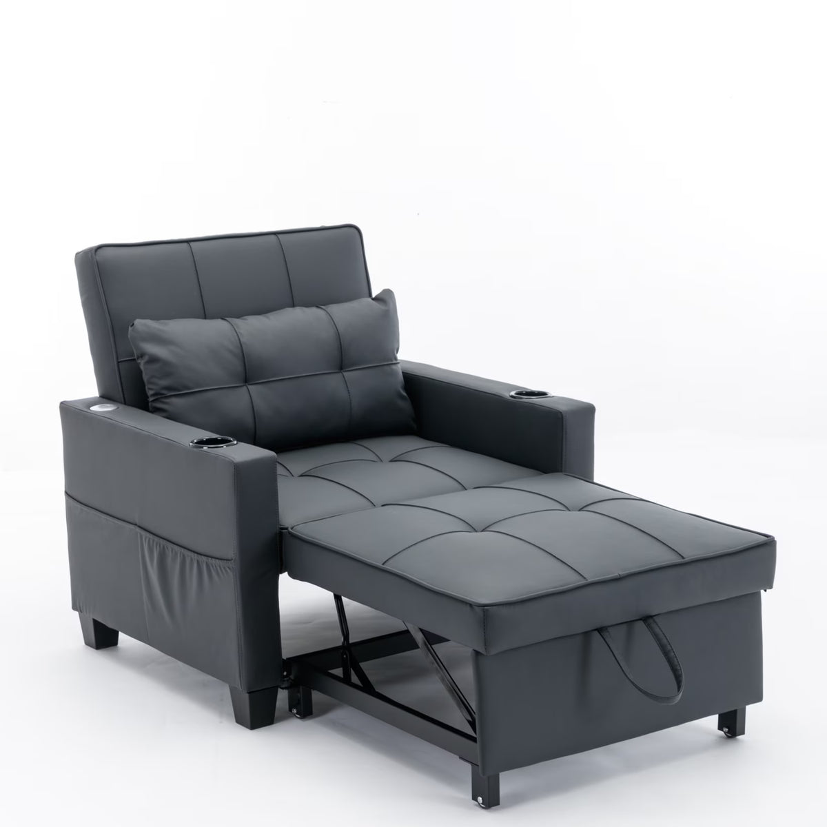 2026 NewConvertible Futon Sofa Bed, 3-in-1 Multi-Functional Sleeper Chair Bed with USB Ports, Adjustable Backrest Recliner,for Living Room Bedroom Small Space, Tech Cloth, Dark Grey