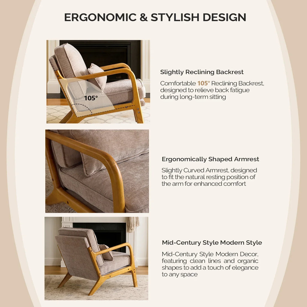 2026 NewKtaxon Accent Chair Corduroy Upholstered Armchair, Reading Club Chair with Pillow and Solid Wood Frame for Living Room Bedroom Furniture Off White