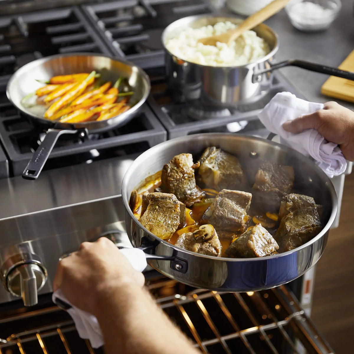 2026 NewKitchenAid 5-Ply Clad 10 Pcs Stainless Steel Cookware Induction Pots and Pans Set, Dishwasher Safe, Metal Utensil, Broiler and Oven Safe to 500" F, Polished Stainless Steel