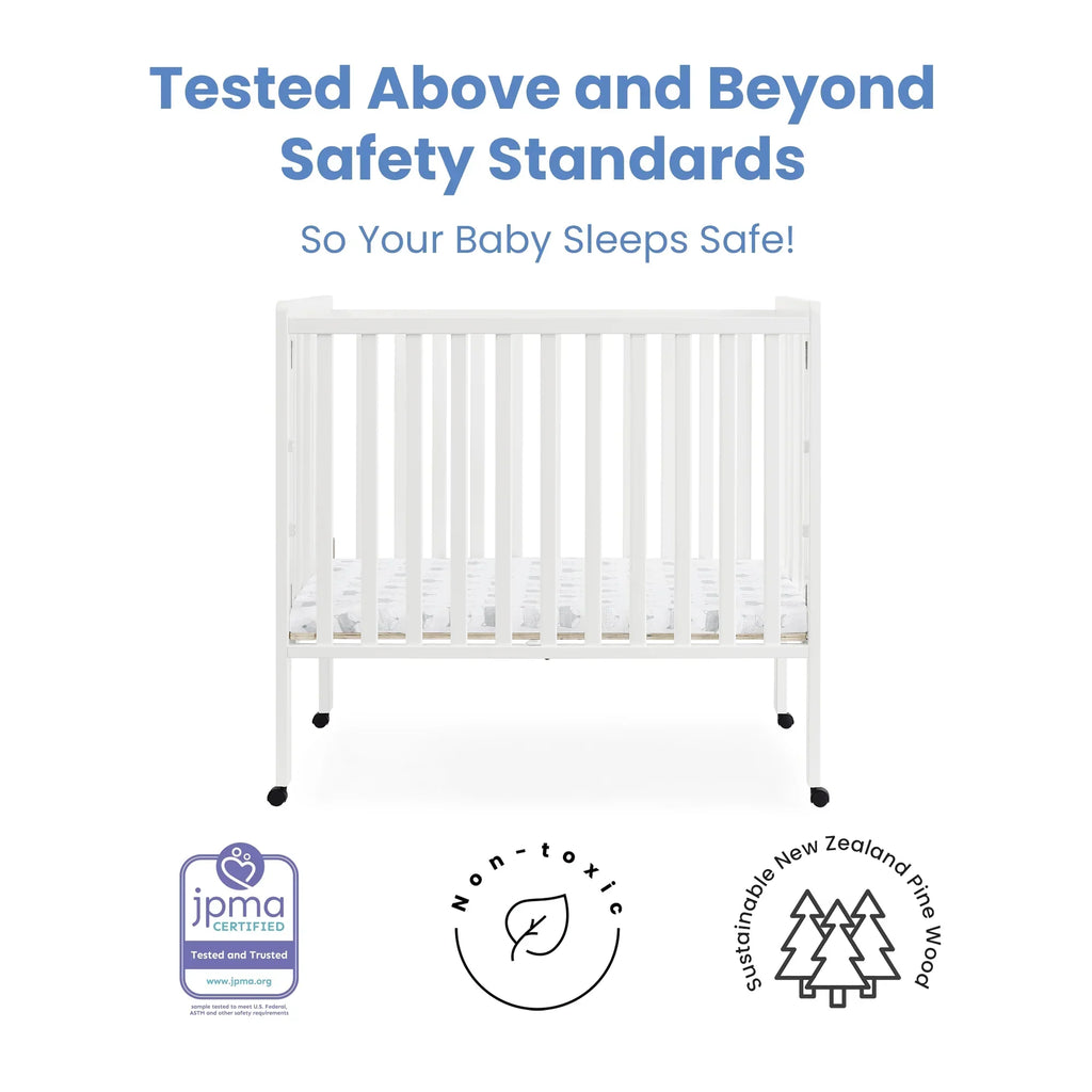2026 NewDelta Children Lee Portable Folding Mini Crib with 1.5-Inch Mattress - Greenguard Gold Certified, Bianca White