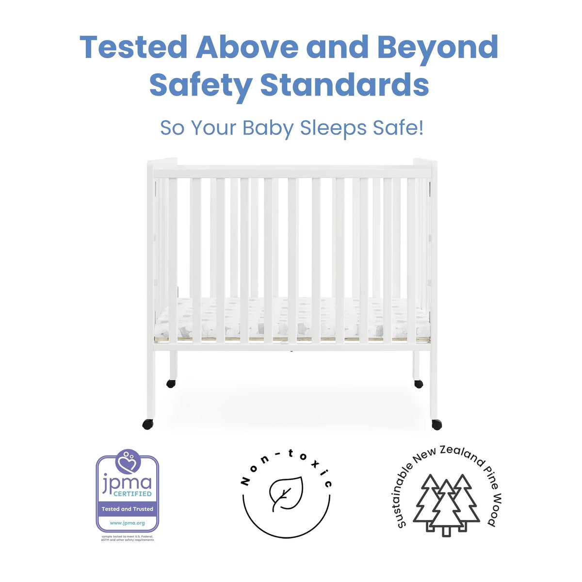 2026 NewDelta Children Lee Portable Folding Mini Crib with 1.5-Inch Mattress - Greenguard Gold Certified, Bianca White