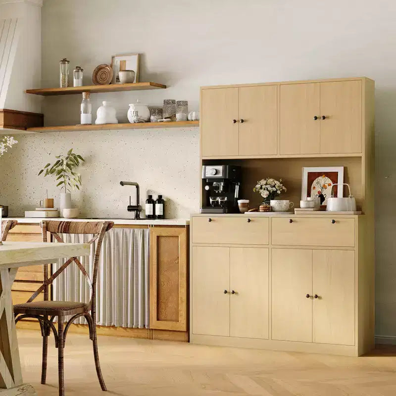 2026 Armario despensa de cocina de 71" blanco/madera, 8 puertas, 2 cajones y estación de carga