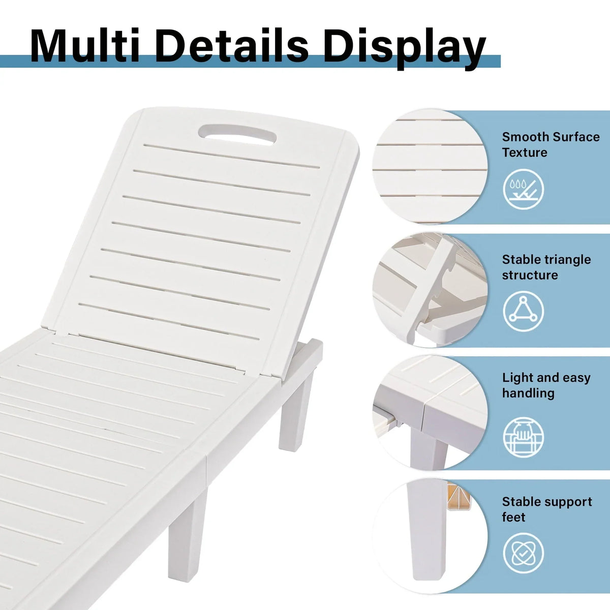 2026 NewPatio Lounge Chair Set of 2, Adjustable Chaise with Side Table, Outdoor Lounger Recliner for Poolside, Patio, Backyard, Wood Texture Design | Waterproof | Easy to Assemble | Max Weight 330 lbs White