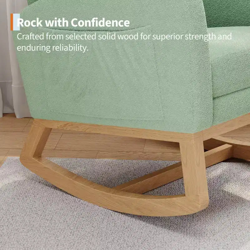 2026 Sillón mecedora deslizante tapizado con bolsillo lateral, estructura de madera, 1 plaza