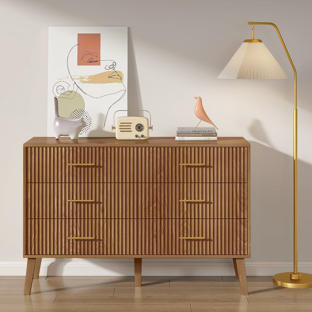 2026 NewFluted 6 Drawers Dresser, Wide Modern Chest of Drawers, 6 Drawer Double Dresser