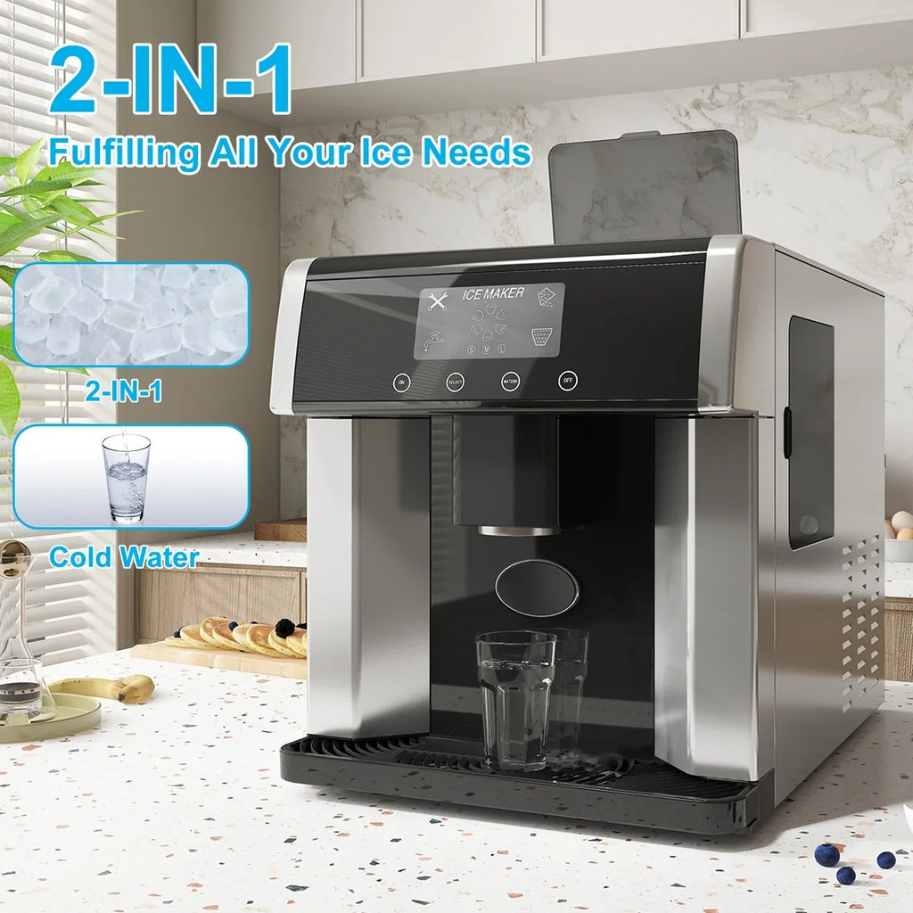 2026 NewTABU 40Lbs/24H Countertop Ice Maker Machine,3 in 1 Ice Maker with Water Dispenser,Crushed Ice,Black
