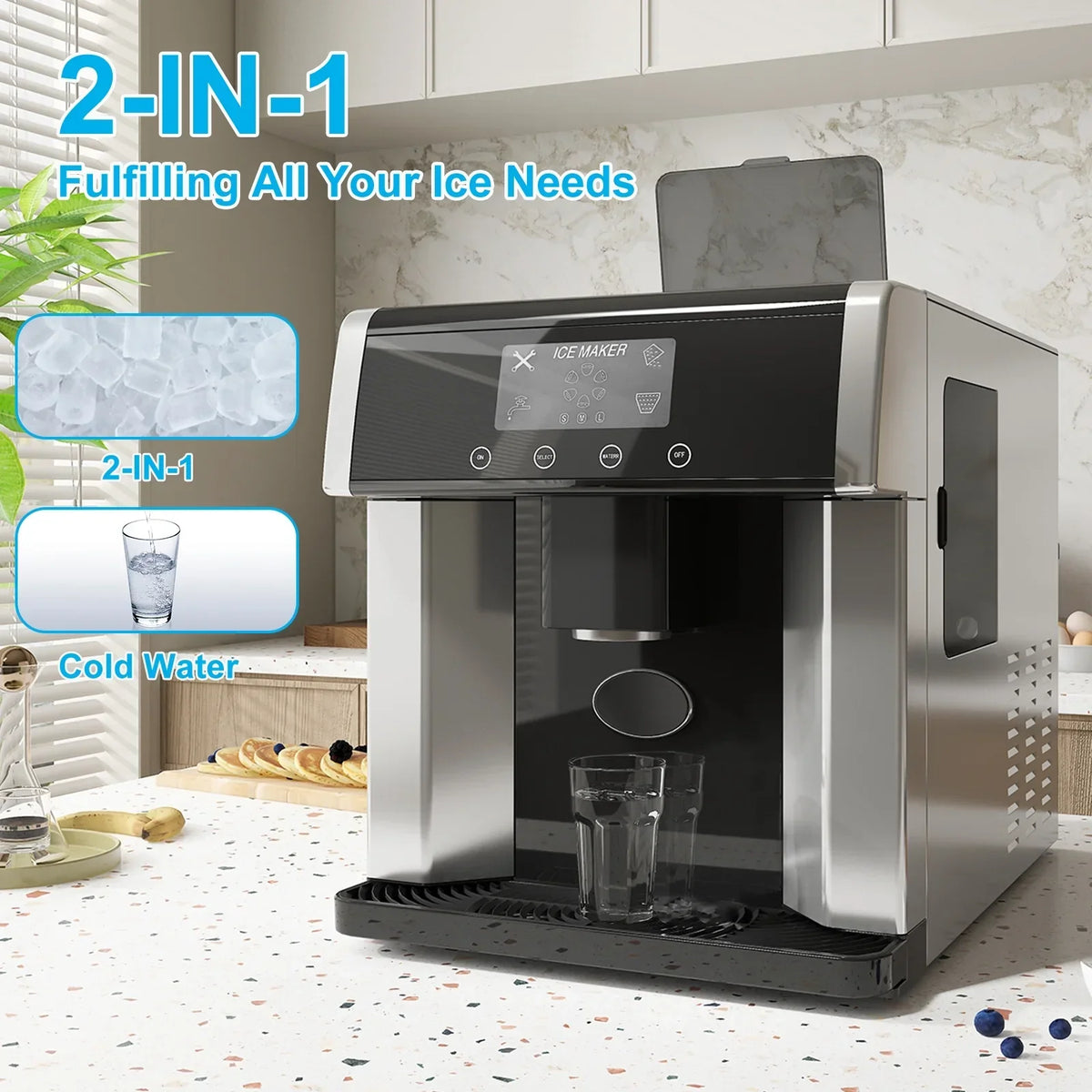2026 NewTABU 40Lbs/24H Countertop Ice Maker Machine,3 in 1 Ice Maker with Water Dispenser,Crushed Ice,Black