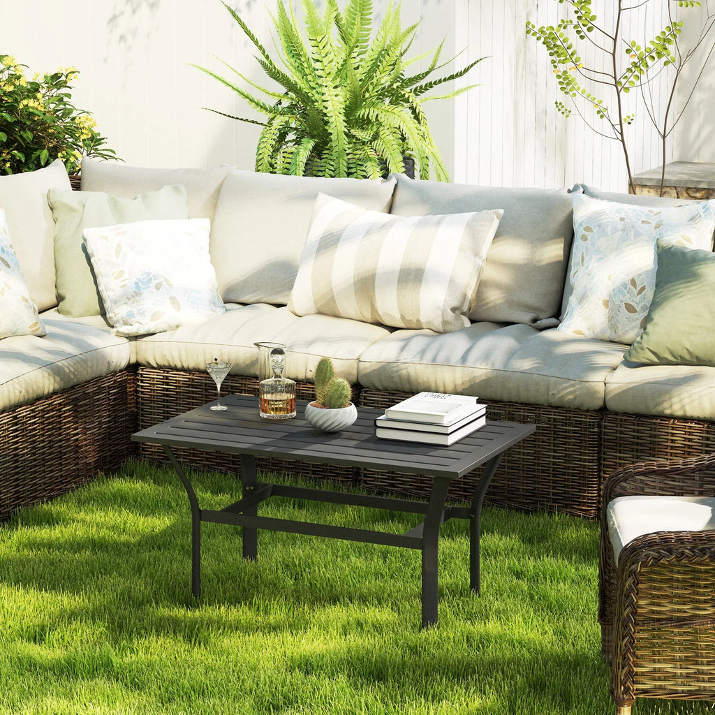 2026 NewOutsunny Outdoor Coffee Table, All-Weather Rectangle Patio Coffee Table with Slatted Tabletop for Outside, Patio, Brown