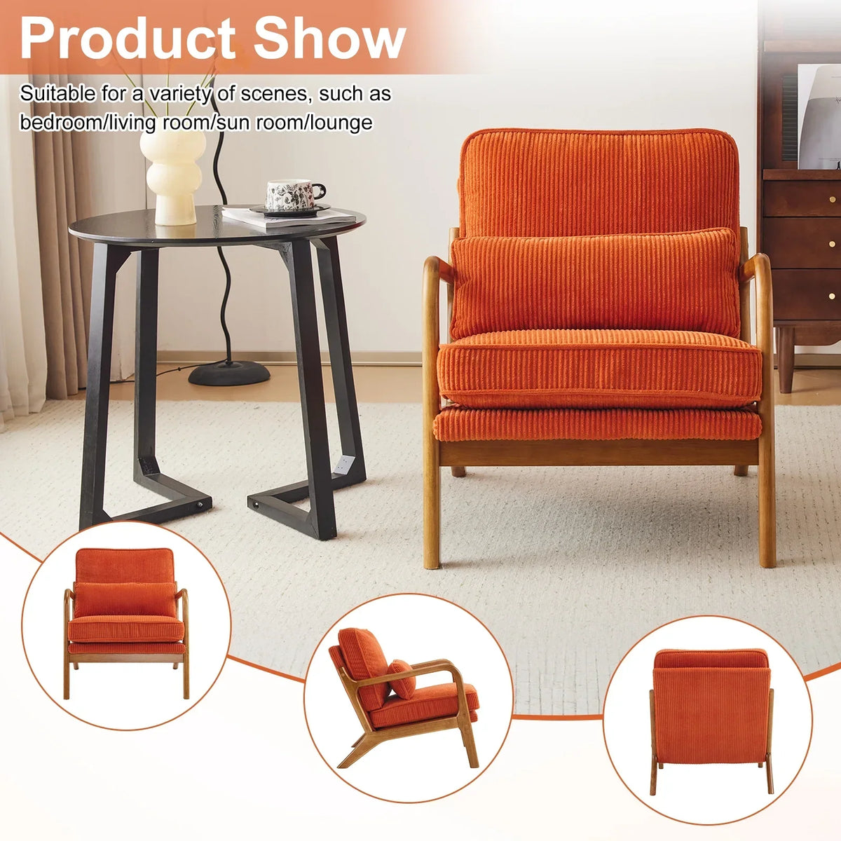 2026 NewKtaxon Accent Chair Corduroy Upholstered Armchair, Reading Club Chair with Pillow and Solid Wood Frame for Living Room Bedroom Furniture Off White