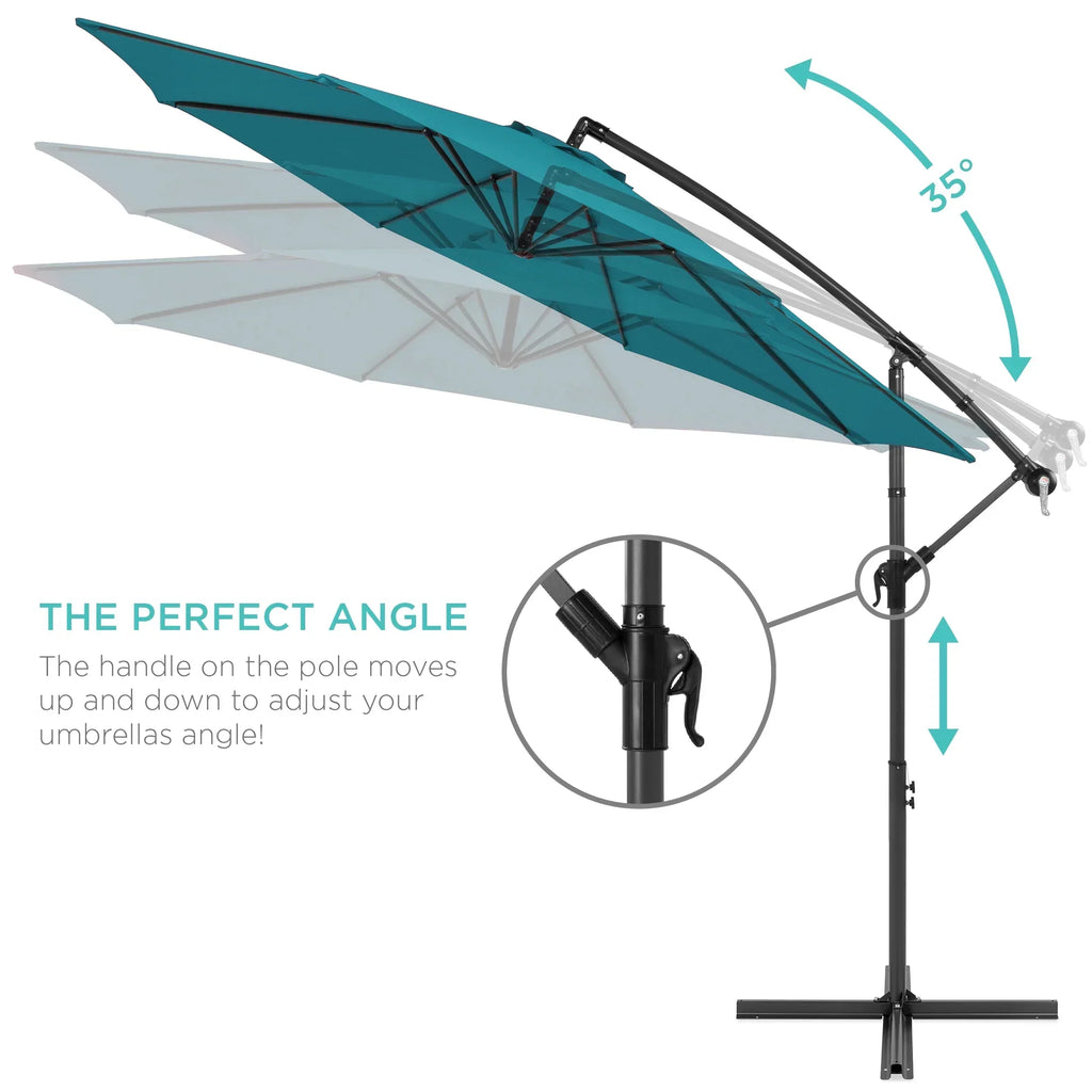 2026 NewBest Choice Products 10ft Offset Hanging Outdoor Market Patio Umbrella w/ Easy Tilt Adjustment - Tan