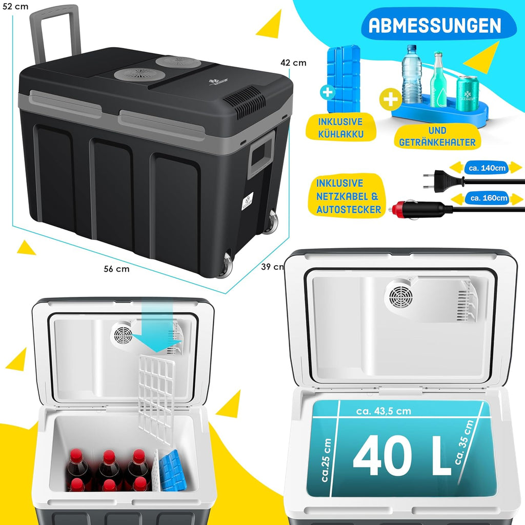 2026 KESSER® Nevera eléctrica portátil 40L con Ruedas | Calienta y enfría | Termoeléctrica | Mini Nevera | 12V y 230V | para Coche, Camping y Enchufe | Modo Eco | Incluye acumuladores de frío