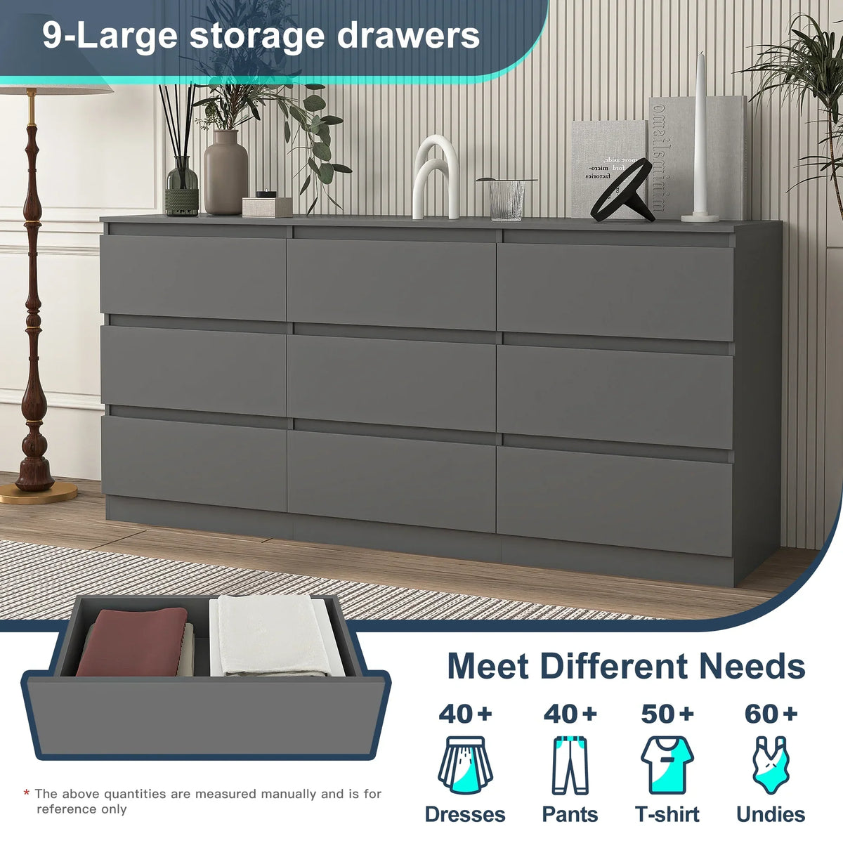 2026 NewResenkos Modern Mid Century 6 Drawer Wide Dressers Chests for Bedroom, Chest of Drawer Organizer Grey