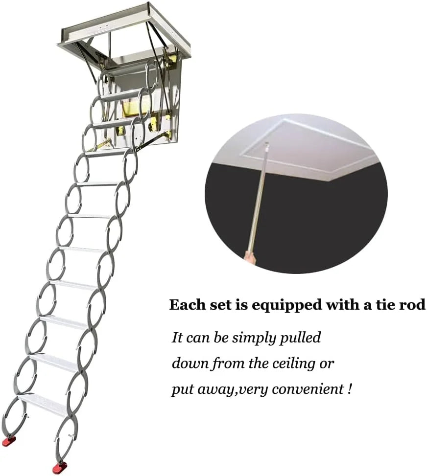 2026 NewAttic Ladder Rough Opening Size 30 Inch x 30 Inch 12 Steps 9.8 Feet Height