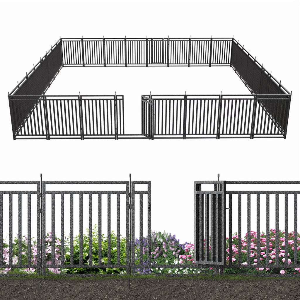 2026 NewPetorldog Decorative Garden Fence, 72ft x 40in, 28 Panels + 4 Gates, No Dig Metal Dog Fence for Yard | Black-Silver