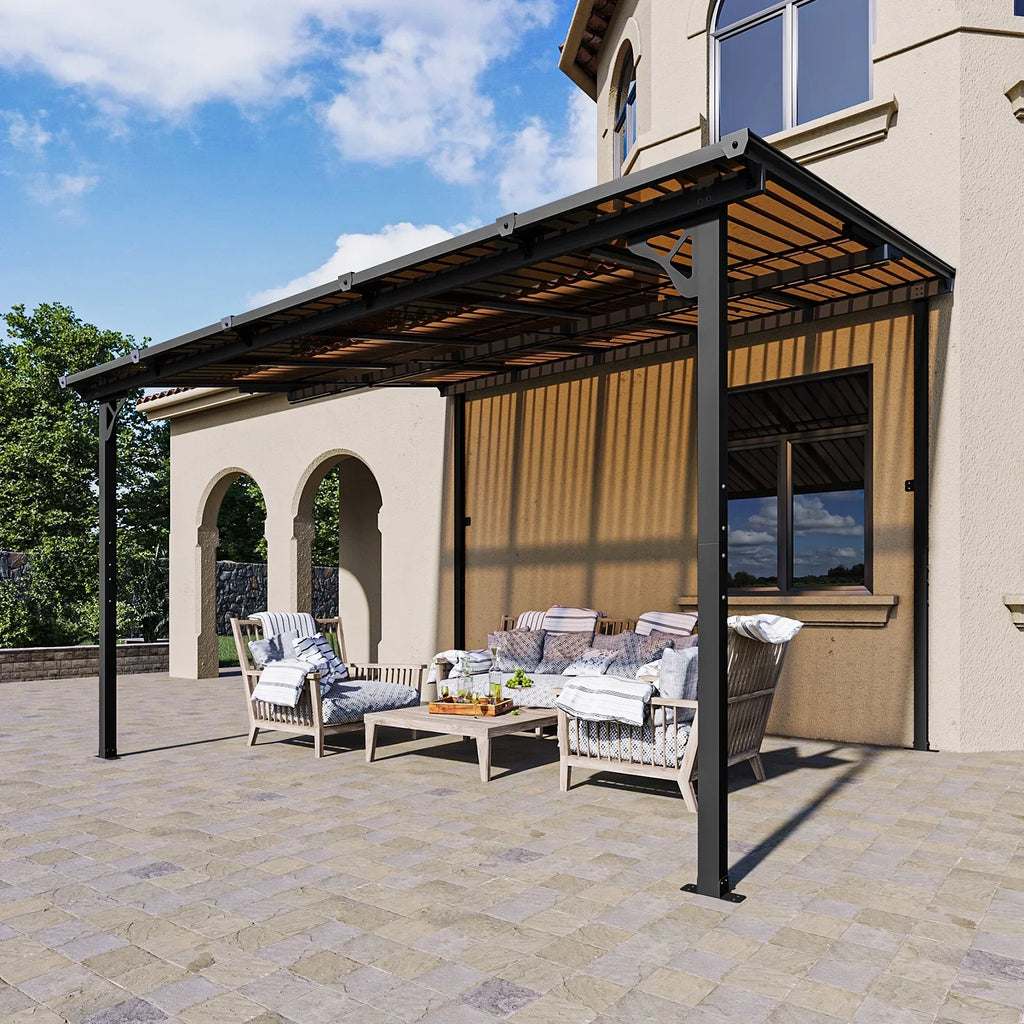 2026 NewAoxun 8' x 5' Gazebo for Patio, Gazebo Pergola with Sloped Roof, Grill Gazebo Large Wall-Mounted Heavy Duty Awnings, for Backyard, Deck, Patio